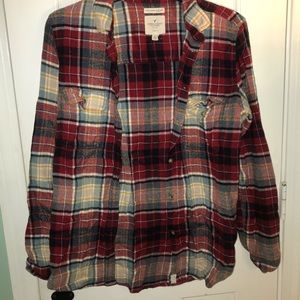 American Eagle Flannel red yellow tan maroon
